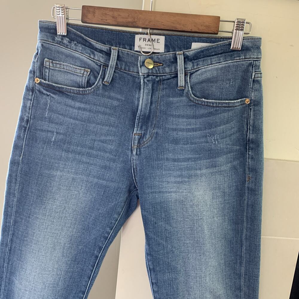 FRAME Le Boy Skinny Jeans women's 28 Blue Mid Rise Denim Stretch Designer